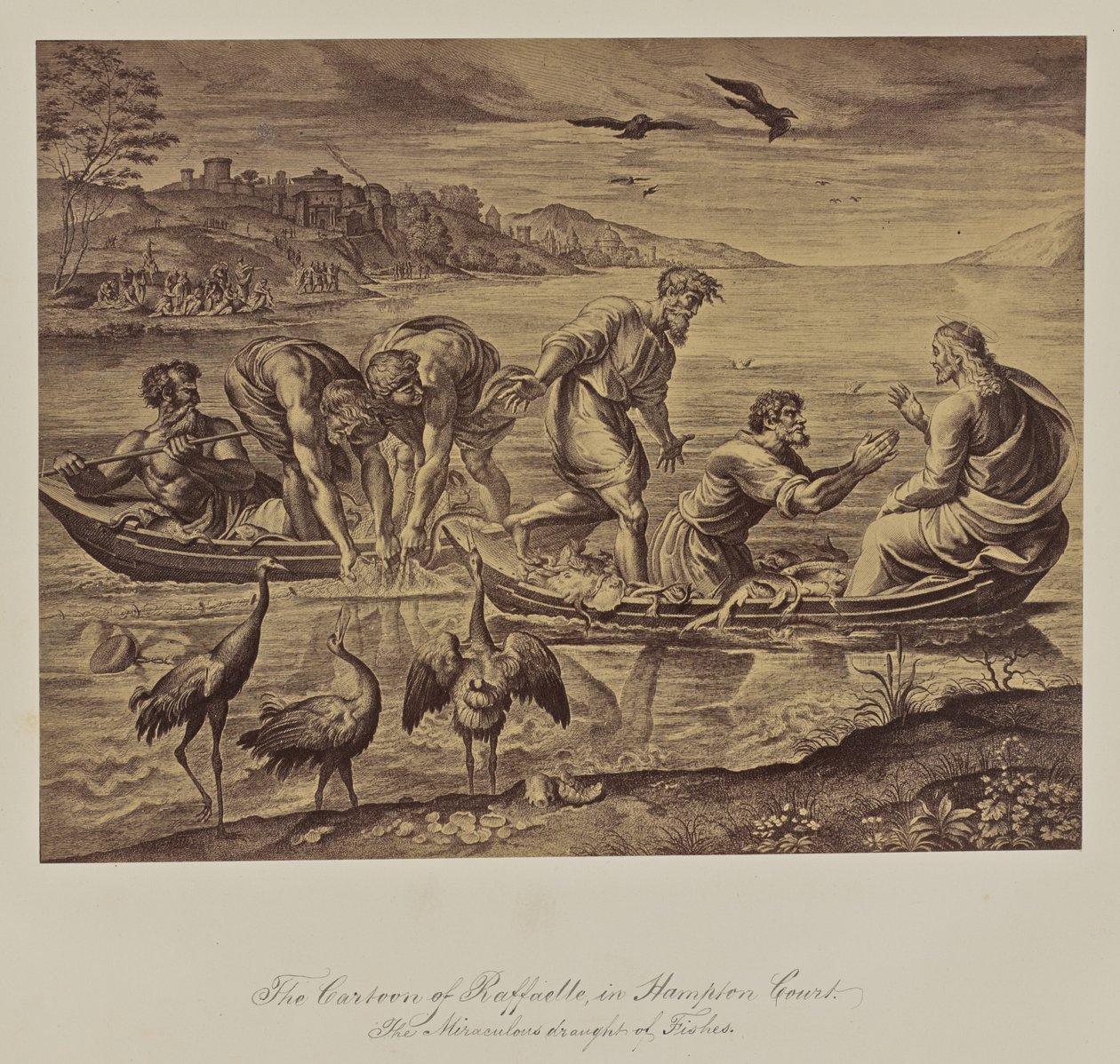 O desenho animado de Raffaelle em Hampton Court. A pesca milagrosa dos peixes. de Leonida Caldesi