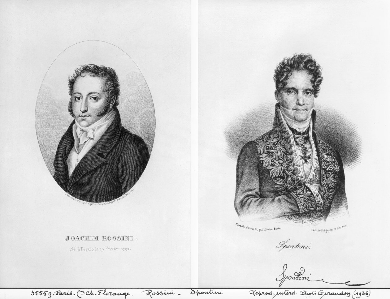 Gioacchino Rossini (1792-1868) e Gaspare Spontini (1774-1851) gravados por Ambroise Tardieu (1788-1841) e Gregoire e Deneux (do século 18 ao 19) de Leopold Beyer