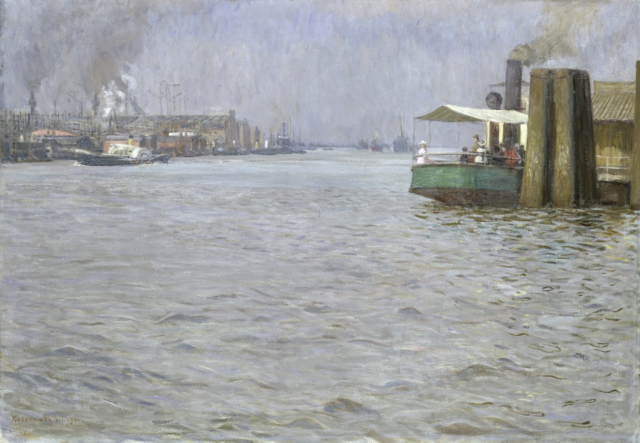 Atmosfera de domingo no Elba, St. Paul Landing Bridge, 1901 (ver também 147984) de Leopold Karl Walter von Kalckreuth