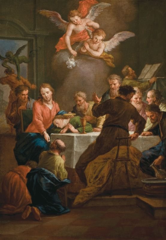 Jezus obhaja apostola PetranGerman: Jesus está hospedando o apóstolo Pedro de Leopold Layer