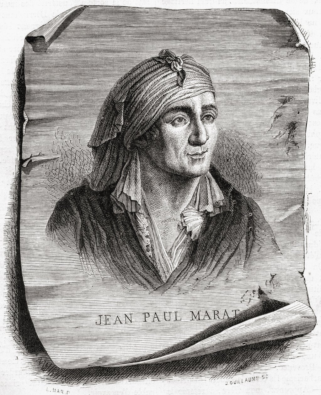Retrato de Jean Paul Marat (1743-93) gravado por Jean Baptiste Amedee Guillaume (1822-93) de Leopold Mar
