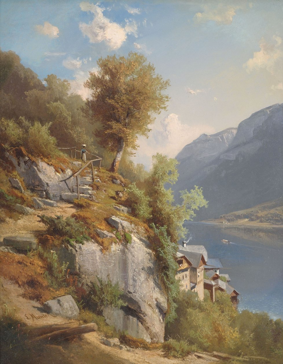 Paisagem de verão com vista para o Lago Hallstatt de Leopold Munsch