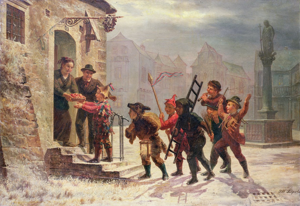 Crianças, colecionar, fruta, em, a, porta de Leopold Till