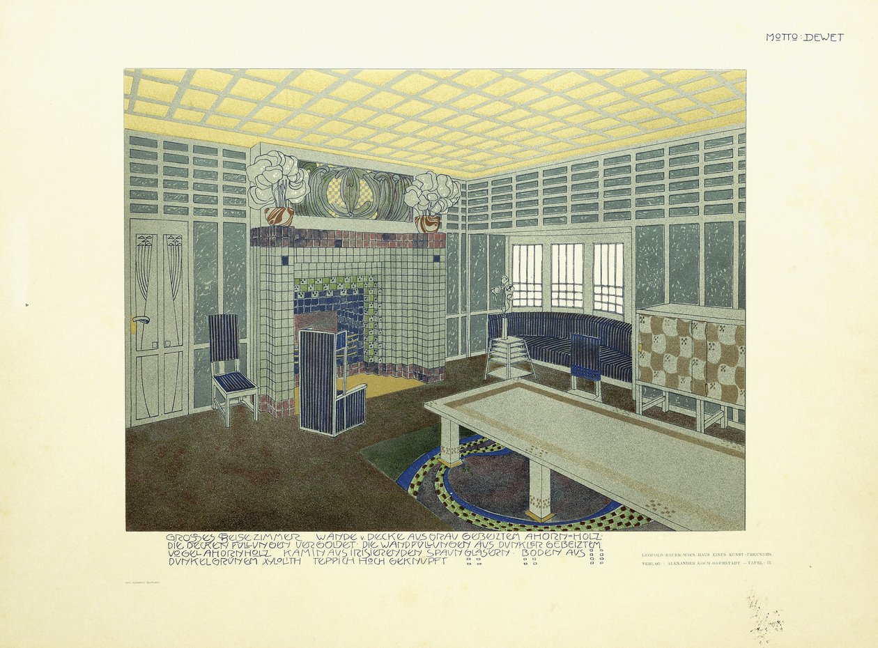 Sala de jantar, Viena, c.1901 (litografia colorida) de Leopold Bauer