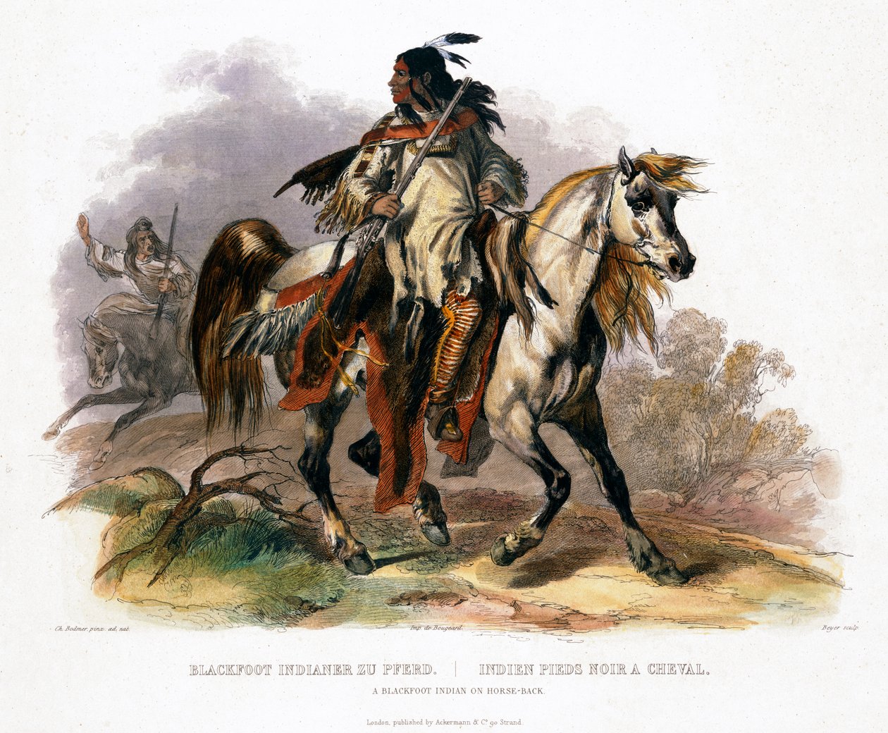 Um índio Blackfoot a cavalo, 1843 de Leopold Beyer