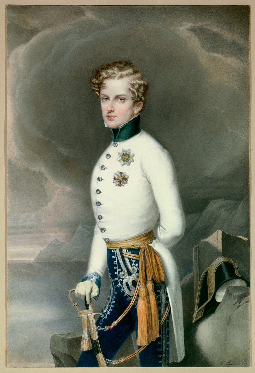 Rei de Roma e Príncipe de Parma Napoleão II, Duque de Reichstadt (1811-1832) filho do Imperador Napoleão I (1769-1821) de uniforme como Tenente-Coronel do Regimento Gustave Príncipe de Wasa Engraving por Leopold Bucher (1797-1858) 1832 Dim. 0,33x0,22 m Mal de Leopold Bucher