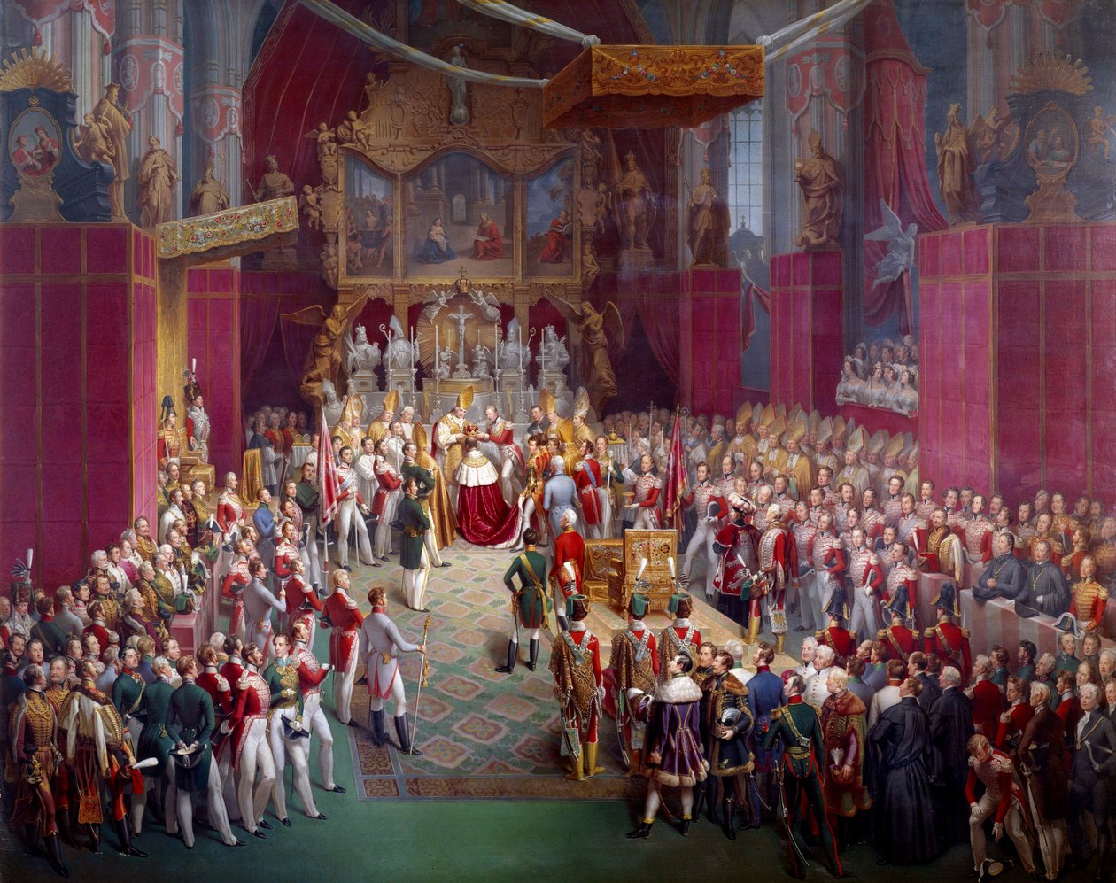 A coroação do Imperador austríaco Fernando I (1793-1875), também Rei de Boheme com o nome de Fernando V na Catedral Saint Guy de Praga Pintura de Leopold Bucher (1797- depois de 1858) 1836 Praga, Galeria Nacional - Imperador Fernando I de Aus de Leopold Bucher