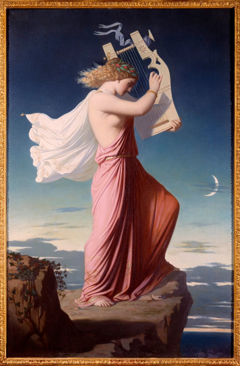 Retrato do poeta grego Sapho (Sapho) tocando lira Pintura de Leopold Burthe (1823-1860) 1849 Sol. 1,06x0,69 m Carcassonne, Musée des Beaux Arts de Leopold Burthe