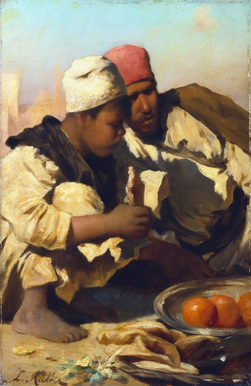 Árabes sentados num Mercado do Cairo, c1854-1892 de Leopold Carl Muller