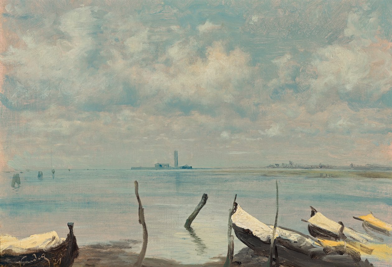 Vista de Veneza do Mestre (paisagem lagunar) de Leopold Carl Muller