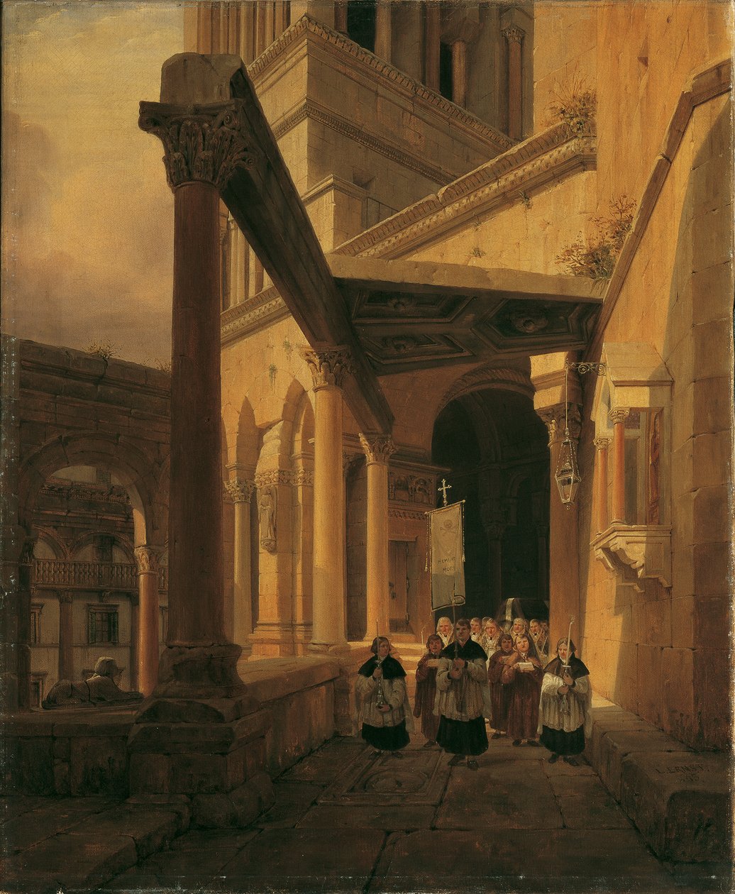 Vista de um pórtico no templo de Diana em Spalato de Leopold Ernst