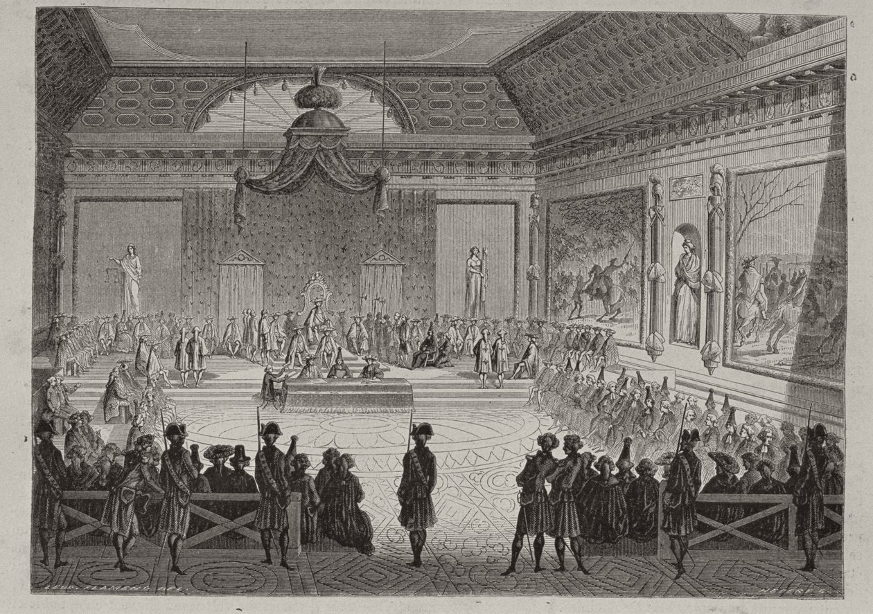 Assembléia dos Notáveis, 1787, gravada por Antoine Auguste Ernest Hebert (1817-1908) de Leopold Flameng