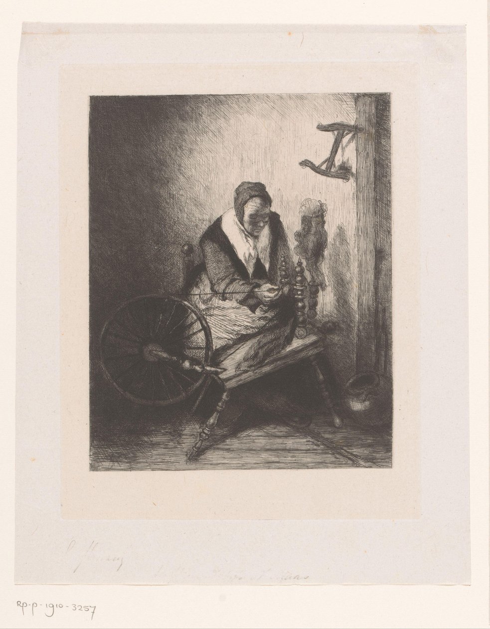 Mulher à roda de fiar de Leopold Flameng