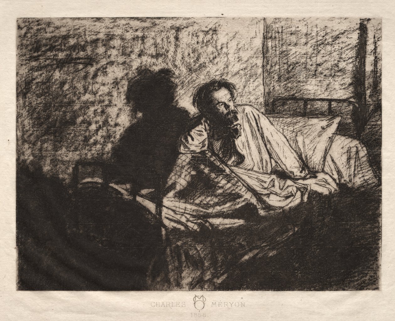 Retrato de Meryon sentado na cama de Leopold Fleming