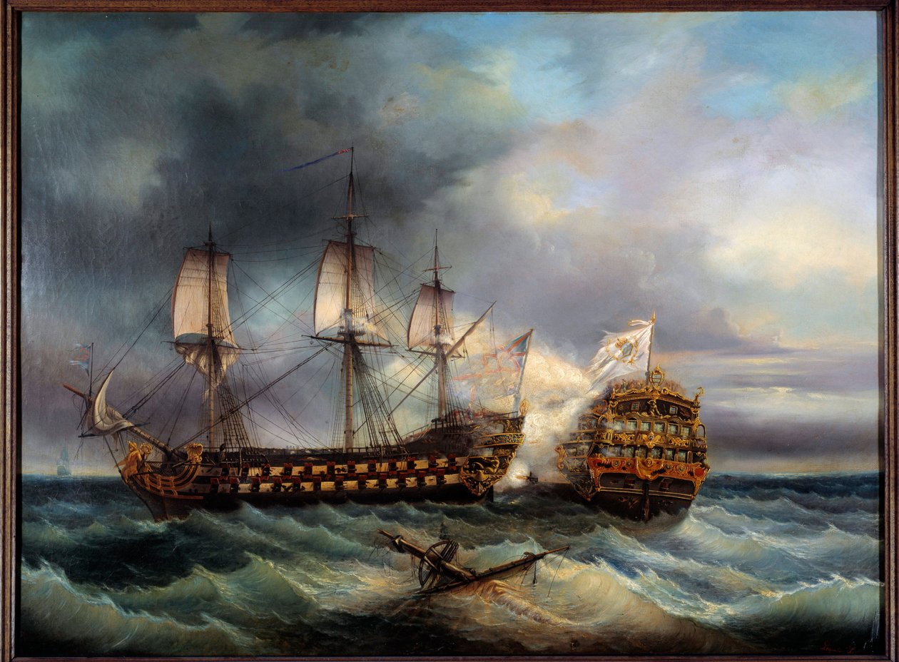 Batalha Naval entre pintura inglesa e francesa por Leopold Le Guen (1828-1895) Brest do século XIX, Museu de Belas Artes de Leopold Le Guen