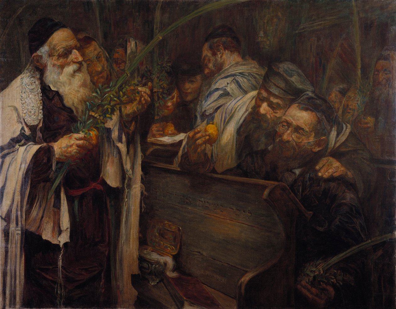 Sucot na Sinagoga (óleo sobre tela) de Leopold Pilichowski