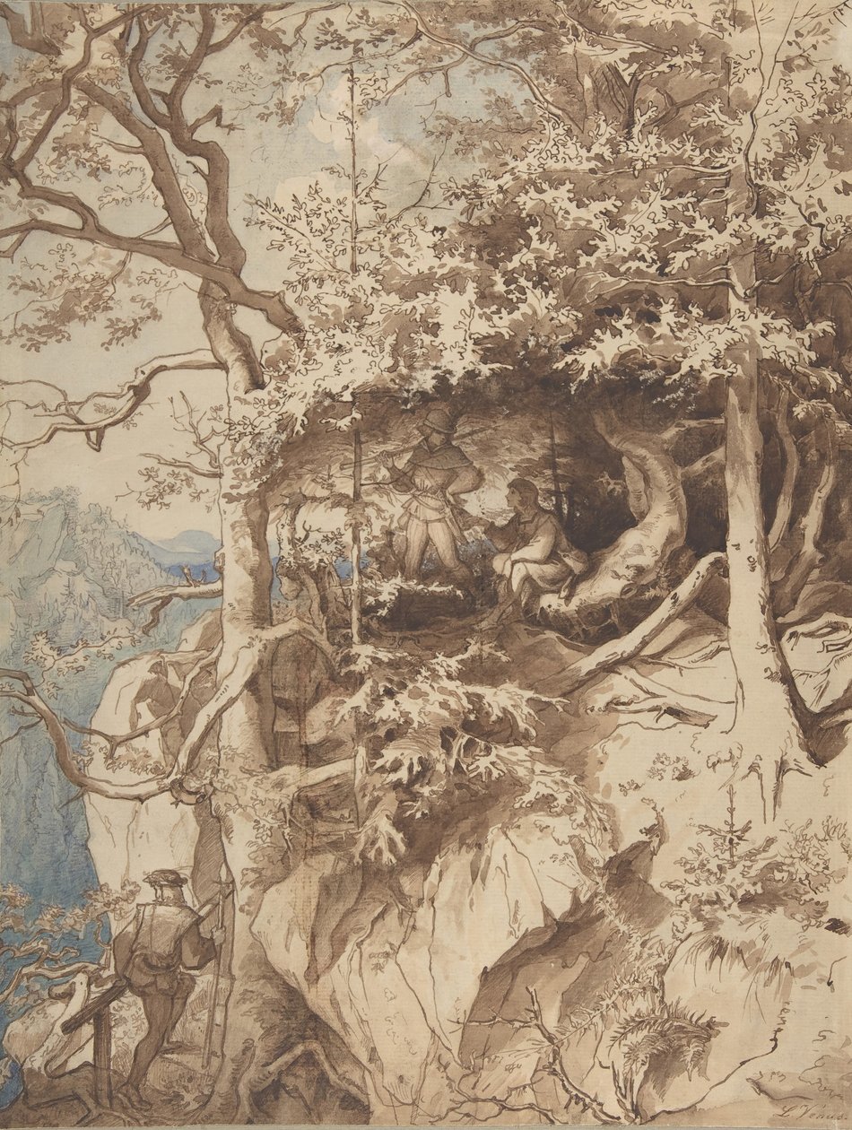 Hunters in an Outlook on a Mountain, ca. 1870. de Leopold Venus