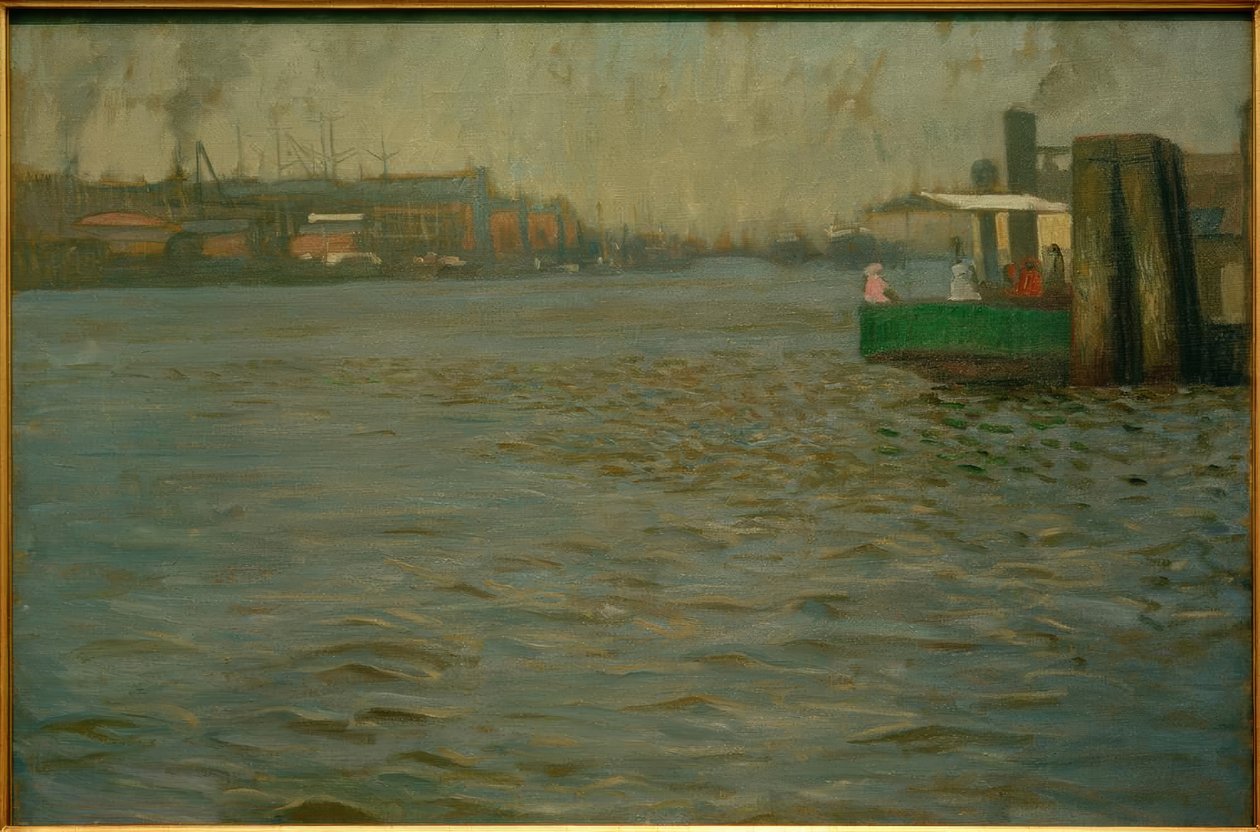 Clima de domingo no Elba. St. Pauli Landungsbrücken de Leopold Karl Walter von Kalckreuth