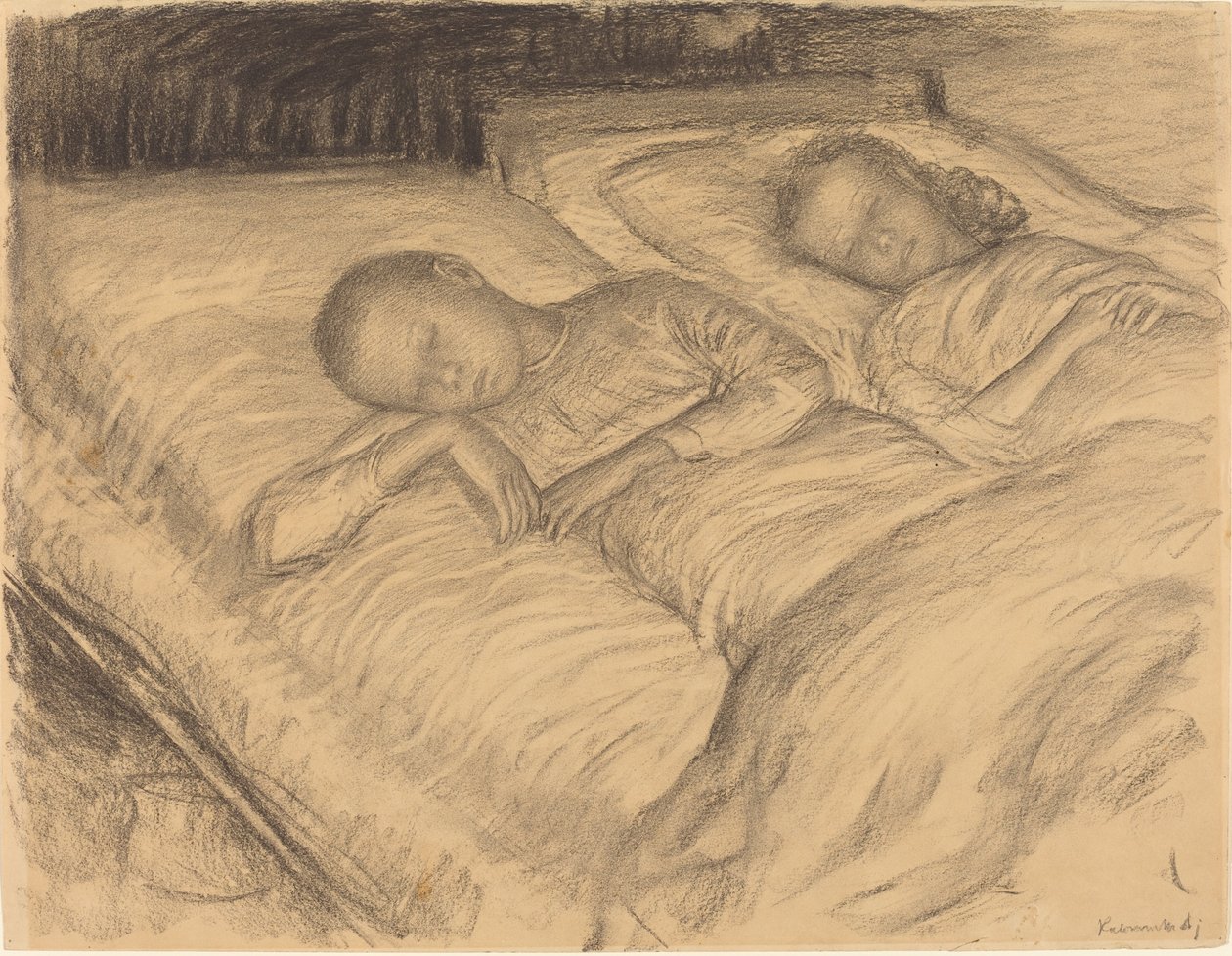 Os Filhos do Artista Wolf e Anna Adormecidos de Leopold von Kalckreuth