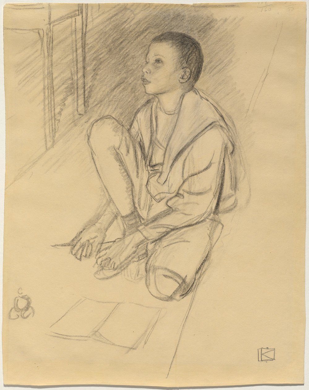 O filho do artista Lobo agachado no chão de Leopold von Kalckreuth