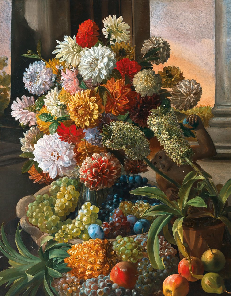 Leopold von Stoll Natureza-morta com flores e uvas de Leopold von Stoll