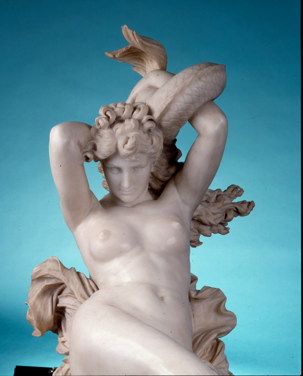 Galatea montando um golfinho, c.1880 (mármore) (detalhe de 416888) de Leopoldo Ansiglione