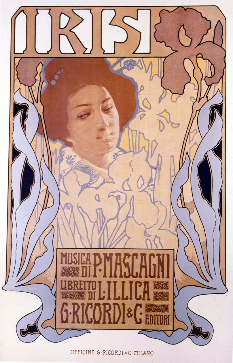 Iris composta por Pietro Mascagni, cartaz de Leopoldo Metlicovitz, libreto de Luigi Illica,1898. de Leopoldo Metlicovitz