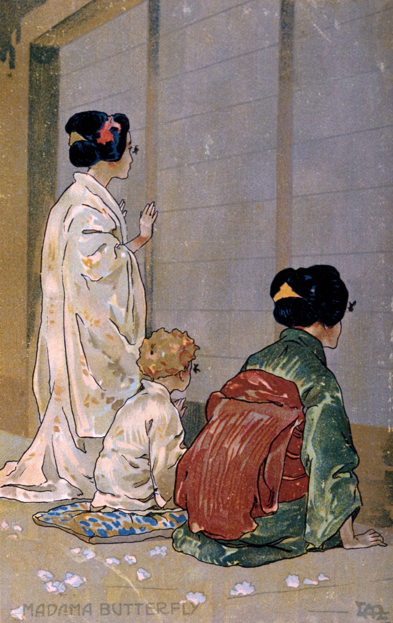 Postal criado para a estreia de "Madame Butterfly", em Brescia de Leopoldo Metlicovitz