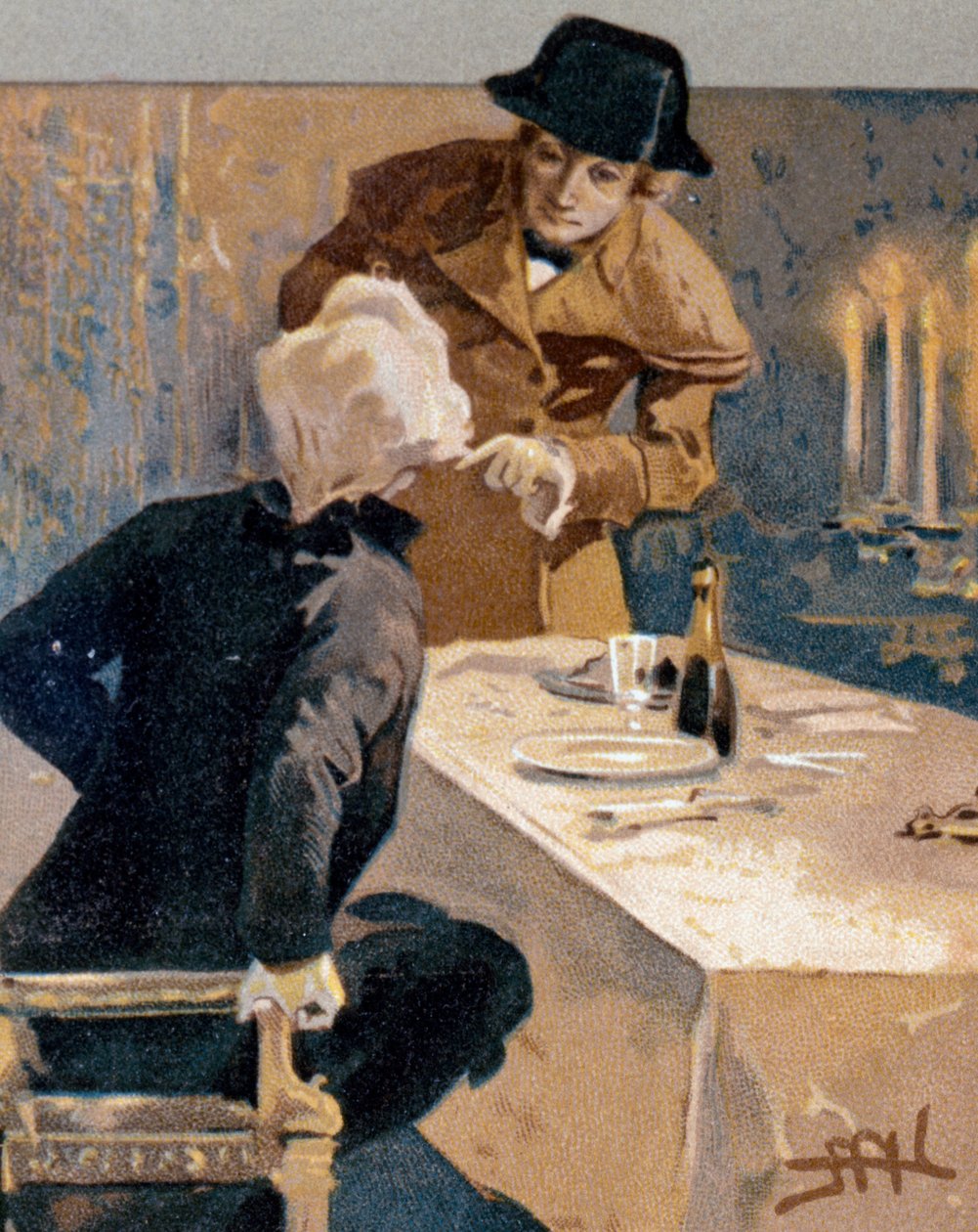 Cartão postal ilustrado por Leopoldo Metlicovitz (1868-1944) retratando cenas de Tosca, ópera de Giacomo Puccini (1858-1924) de Leopoldo Metlicovitz
