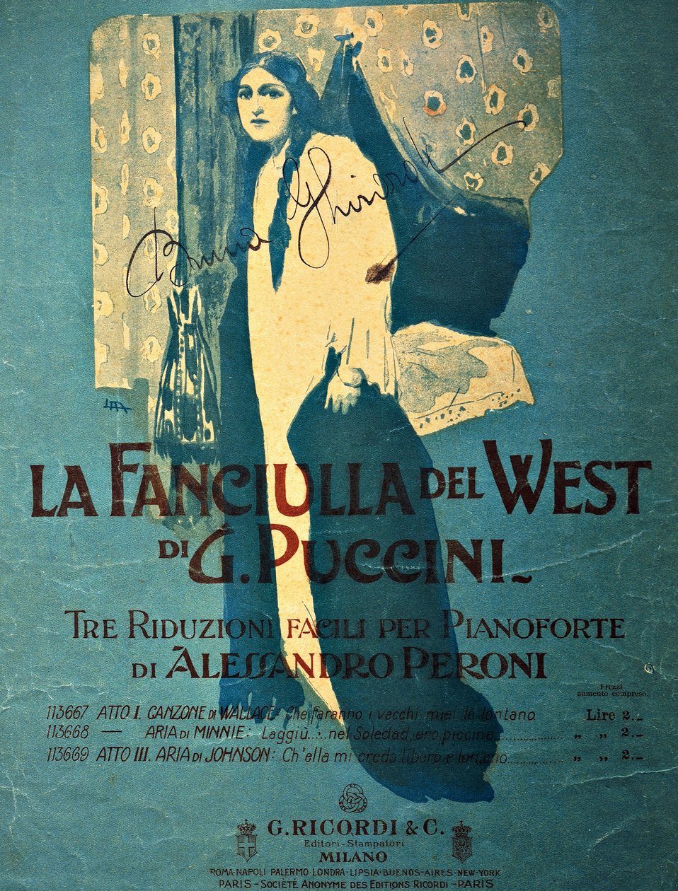 Folha de rosto de Leopoldo Metlicovitz (1868-1944) de uma redução para piano de Alessandro Peroni para a ópera La fanciulla del West (A Garota do Oeste Dourado), de Giacomo Puccini (1858-1924) de Leopoldo Metlicovitz