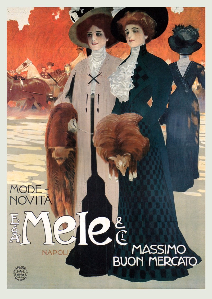 Mulheres na loja de alta moda em Mele de Leopoldo Metlicovitz
