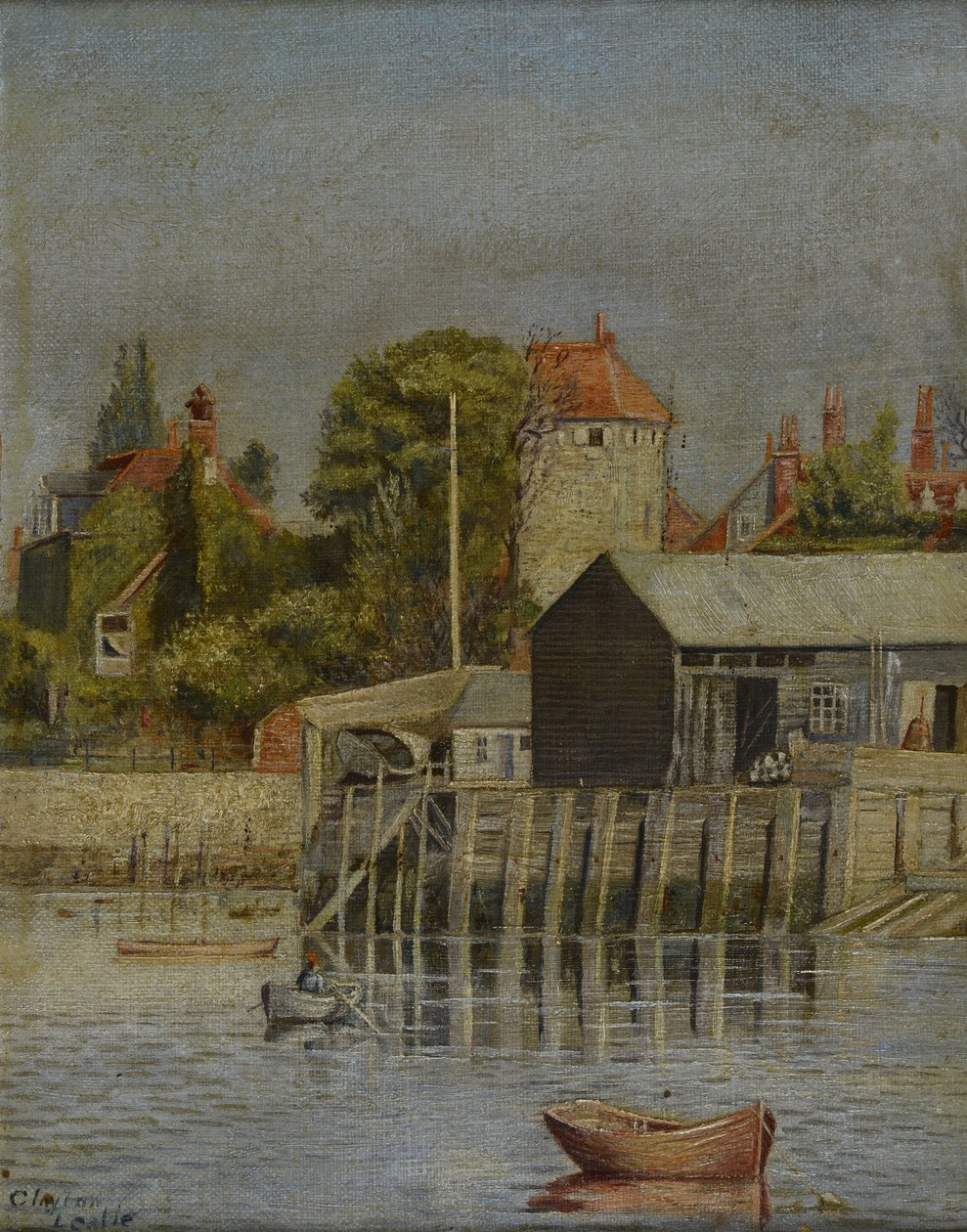Um lado do canal com estaleiro, 1884 de Leslie Clayton