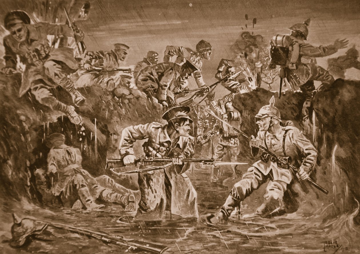 Tropas britânicas, sob as ordens do major Borrett, retomando uma trincheira em Zillebeke capturado a partir deles pelo inimigo de Leslie Mosley