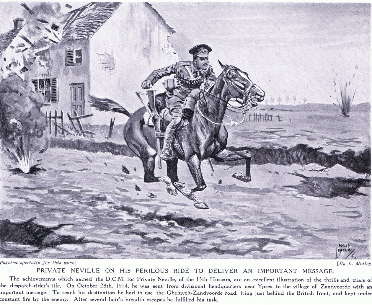 O soldado Neville premiou o DCM por seu passeio perigoso para entregar uma mensagem importante em Ypres em outubro de 1914 de Leslie Mosley