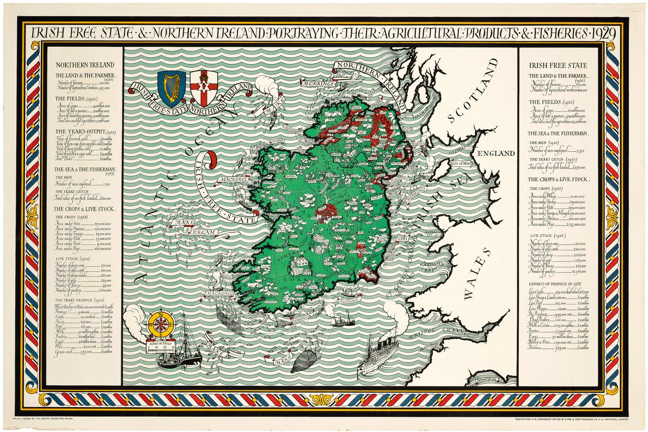 Um mapa do Estado Livre Irlandês e da Irlanda do Norte de Leslie MacDonald Gill