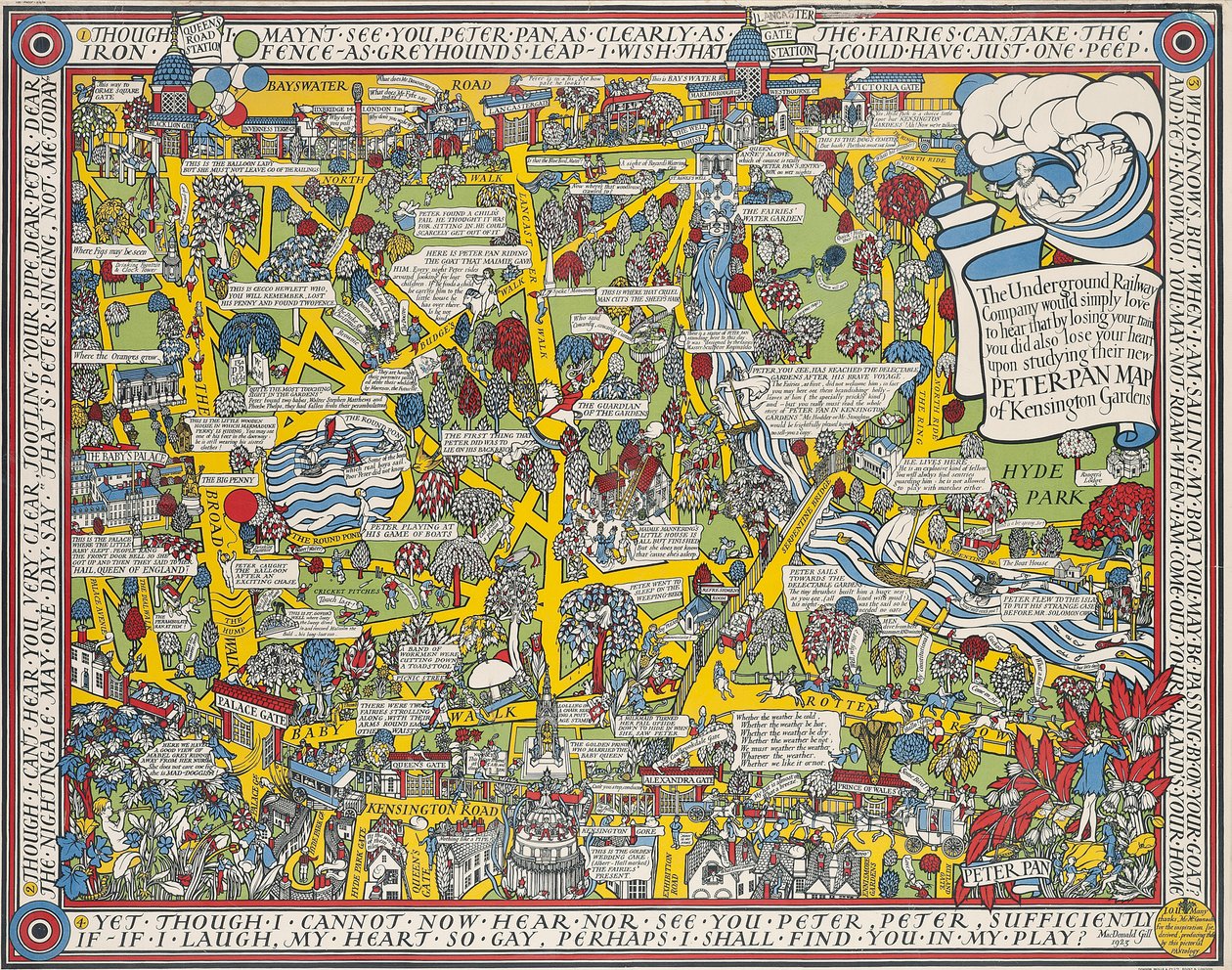Um mapa Peter Pan de Kensington Gardens de Leslie MacDonald Gill