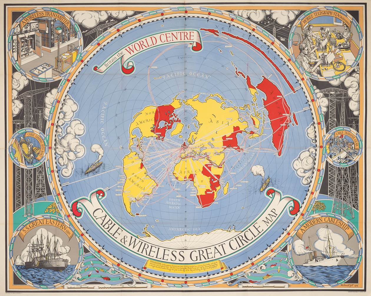 Mapa do Grande Círculo de Cabos e Sem Fios de Leslie MacDonald Gill