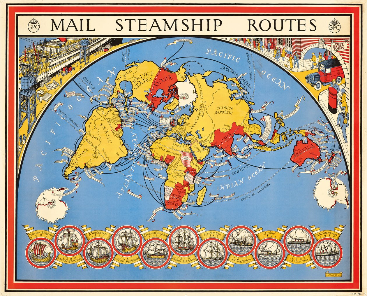 Cartaz de propaganda de rotas de navios a vapor de Leslie MacDonald Gill