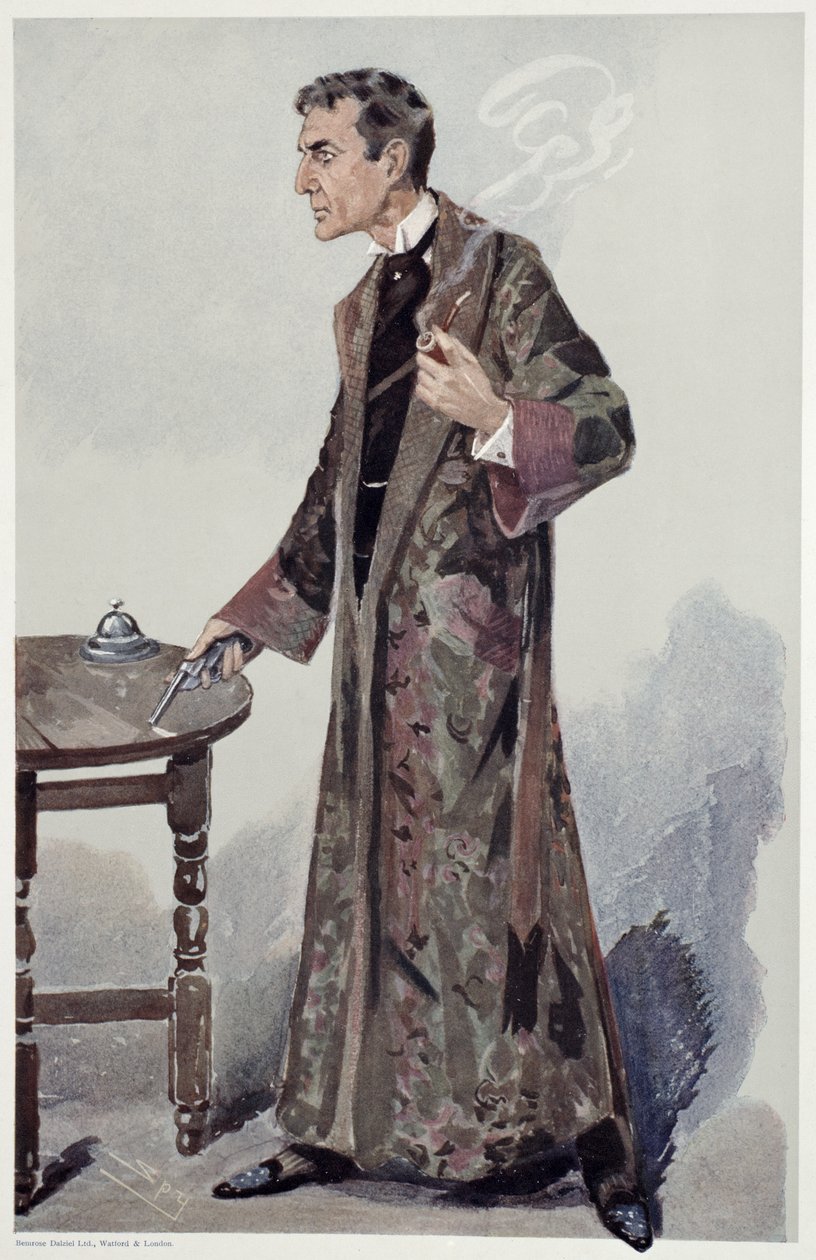 Sherlock Holmes, desenhos animados da Vanity Fair do ator William Gillette, 1907 de Leslie Matthew Ward