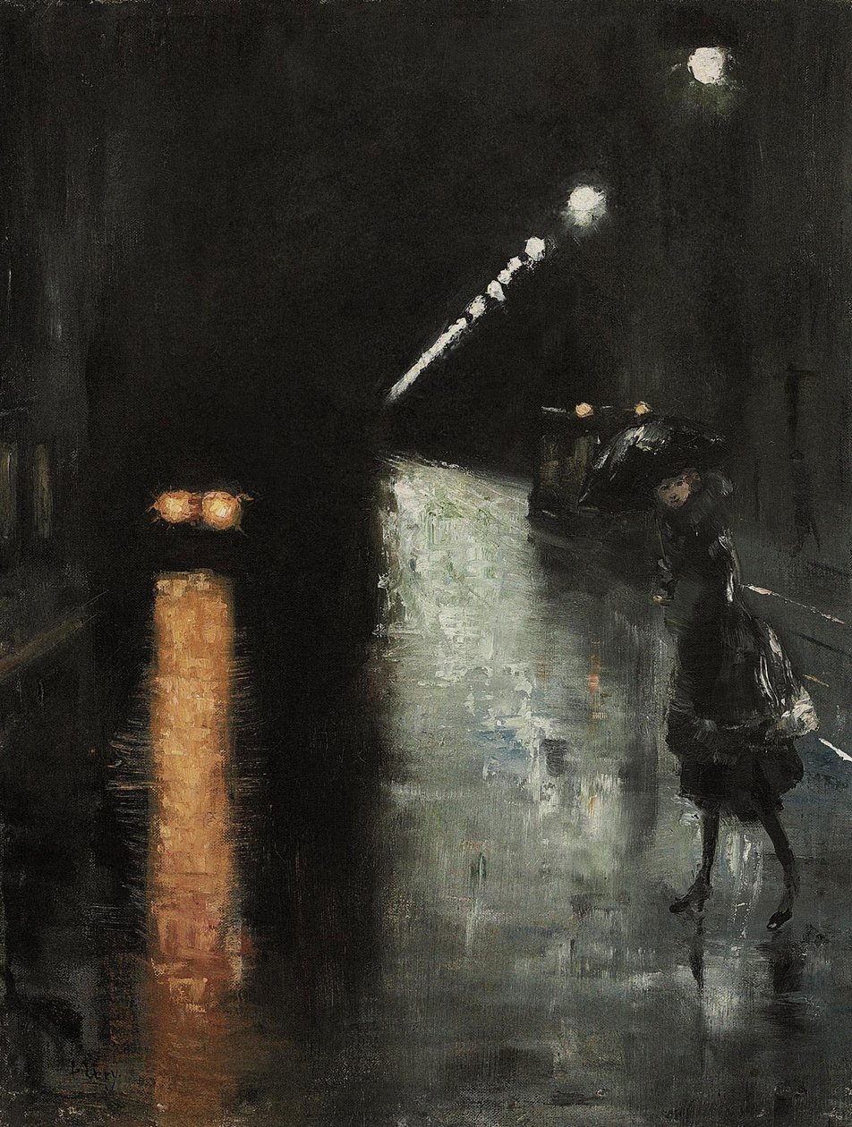 Nachtliche Straenszene, Berlim Leipziger Strae de Lesser Ury