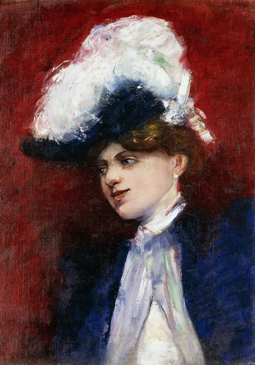 Mulher elegante com chapéu de penas; Senhora elegante em um chapéu de penas, c.1905 de Lesser Ury