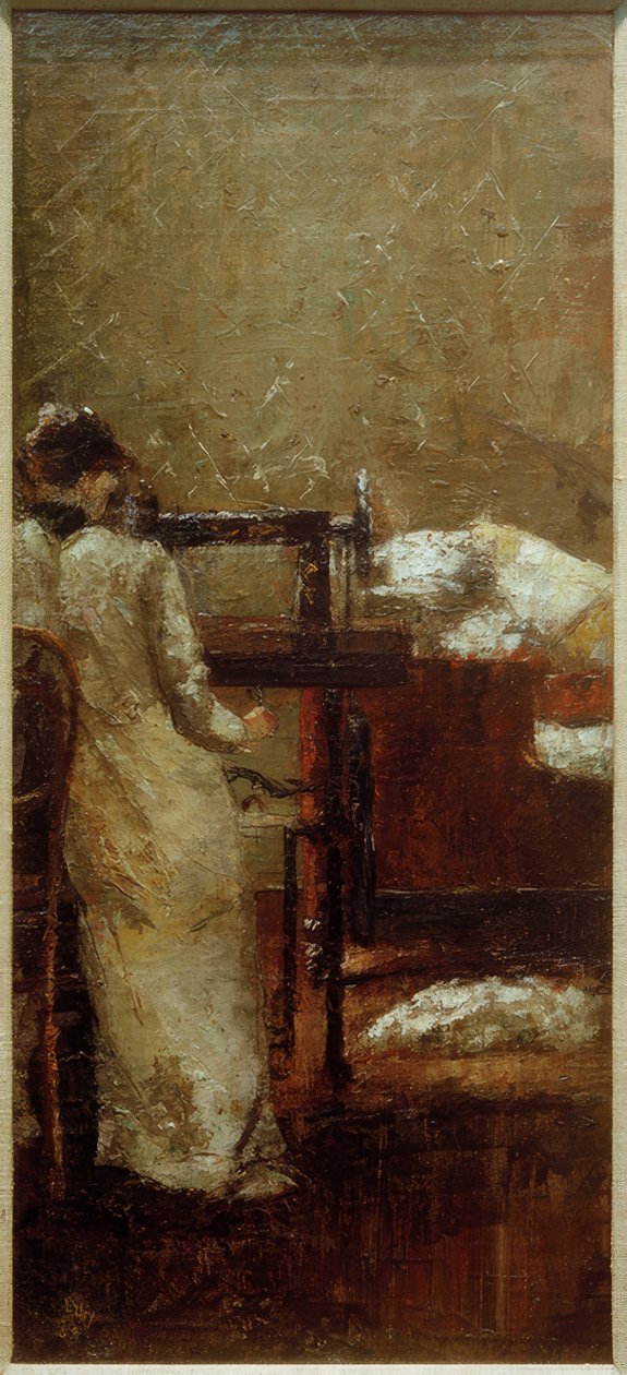 Mulher na máquina de costura de Lesser Ury