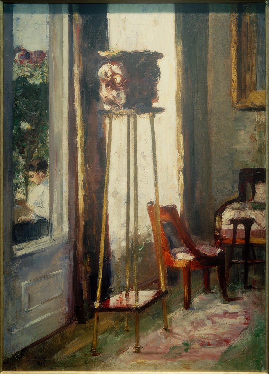 Interior (cena interior e mulher que lê) de Lesser Ury
