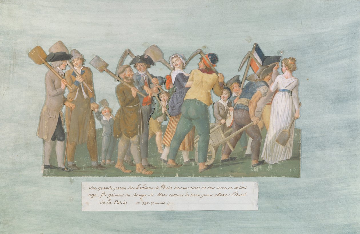 Fol.31 Os parisienses que vão ao Champ de Mars, 1792 (guache no cartão) de Lesueur Brothers