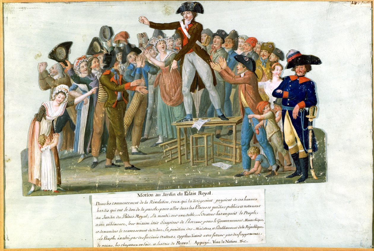Movimento no Jardim do Palais-Royal, em julho de 1789 (guache no cartão) de Lesueur Brothers