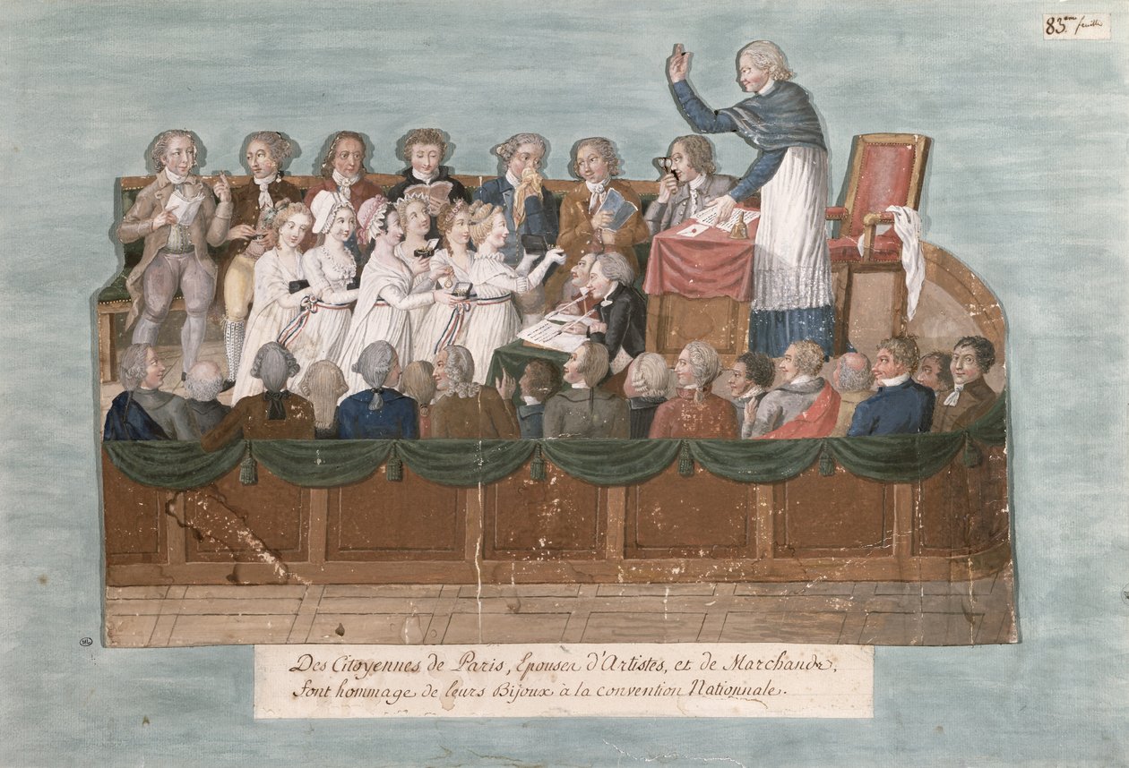 Parisienses Oferecendo Jóias à Convenção, c.1792 (guache sobre cartão) de Lesueur Brothers