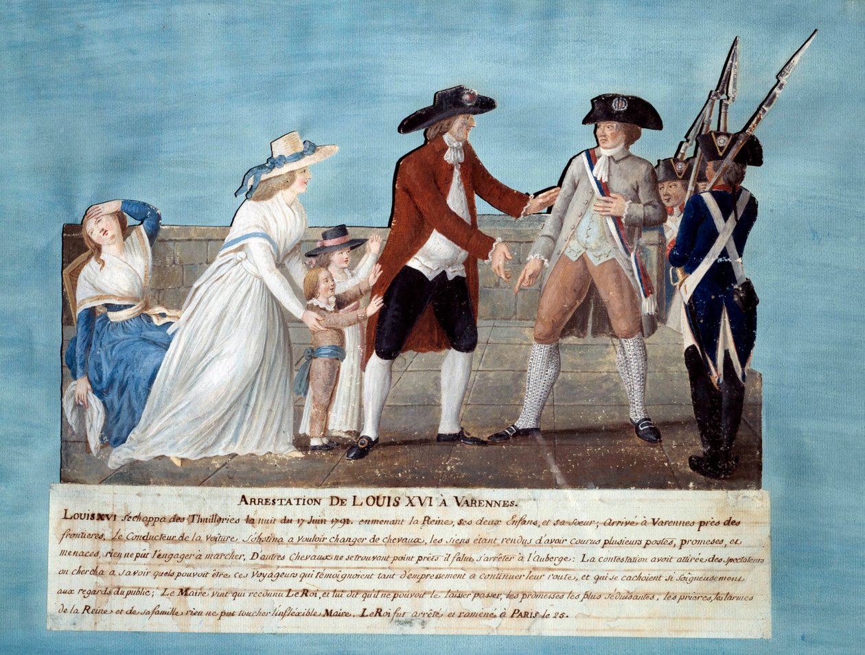 Prisão de Luís XVI em Varennes em 22 de Junho de 1791 Gouache des freres Lesueur (século XVIII) 1791. Paris, Musee Carnavalet de Lesueur Brothers