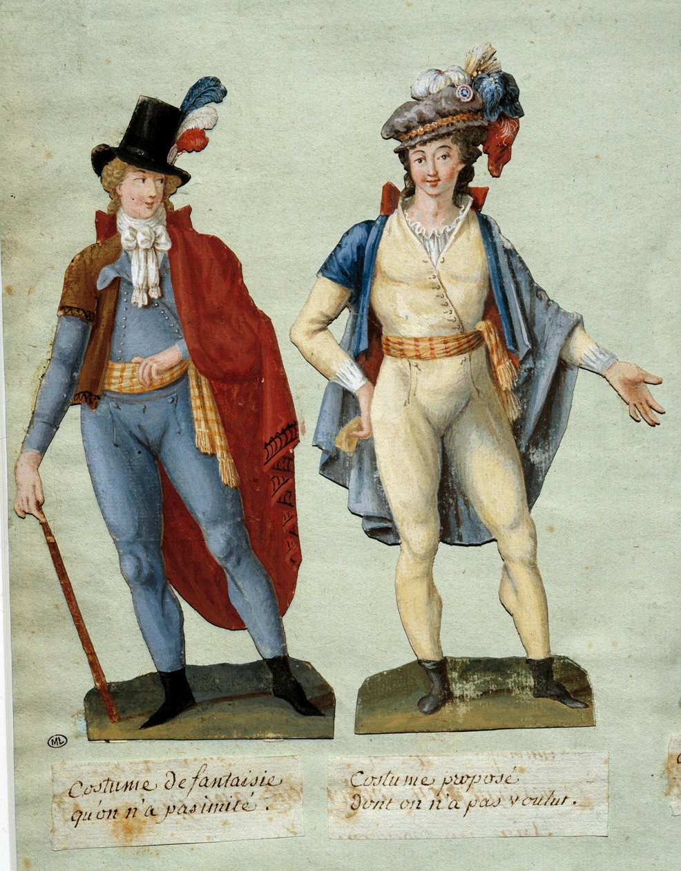 Revolução Francesa: fantasias de revolucionários fantasiosos que não foram imitados. Gouache des freres Lesueur (século XVIII) de Lesueur Brothers