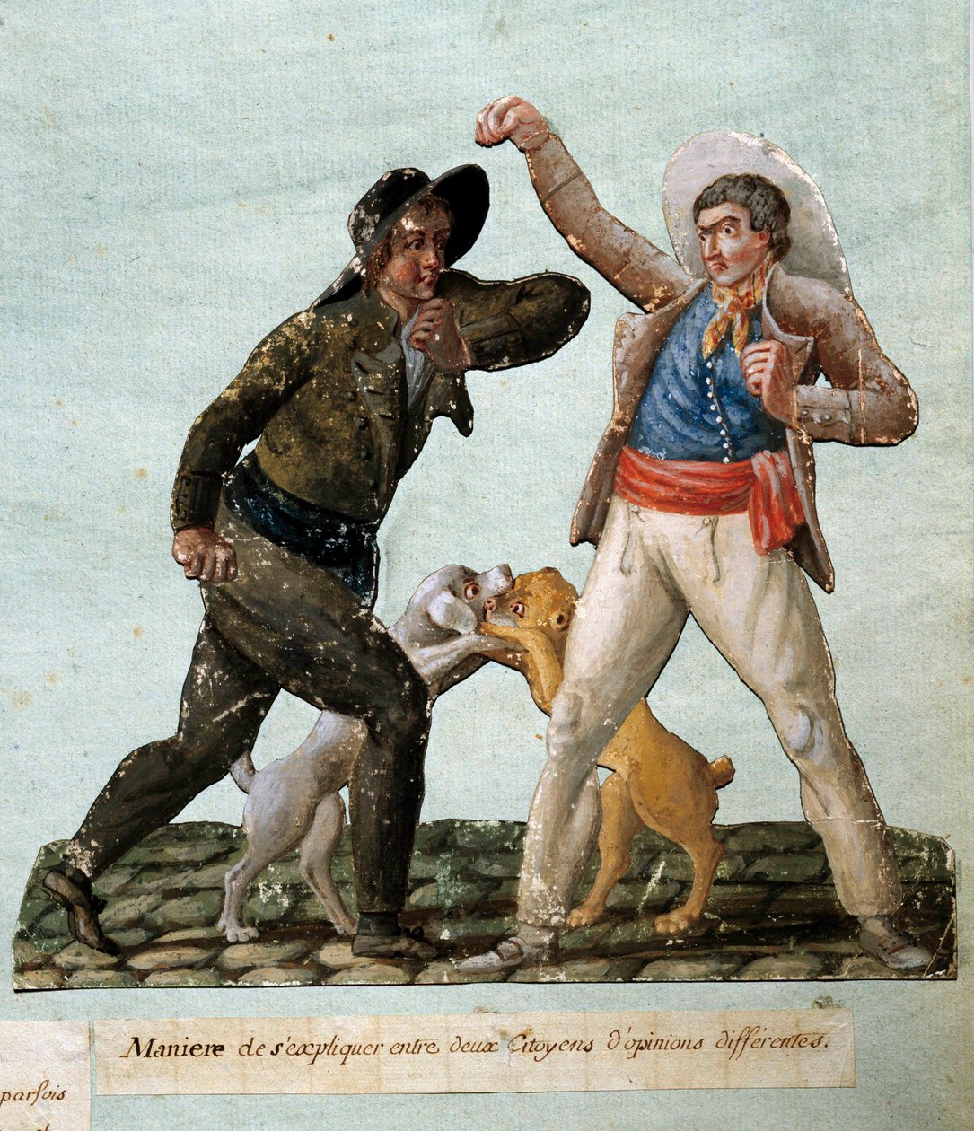 Revolução francesa: dois cidadãos lutando. Gouache des freres Lesueur (século XVIII) de Lesueur Brothers