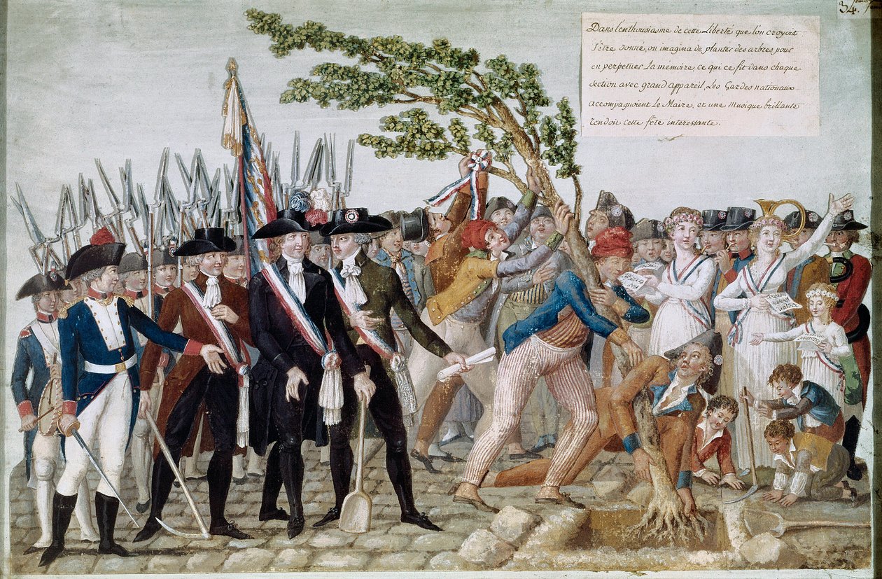 Plantar a árvore da liberdade. Gravura dos irmãos Lesueur (século XVIII). Paris, Musee Carnavalet. de Lesueur Brothers